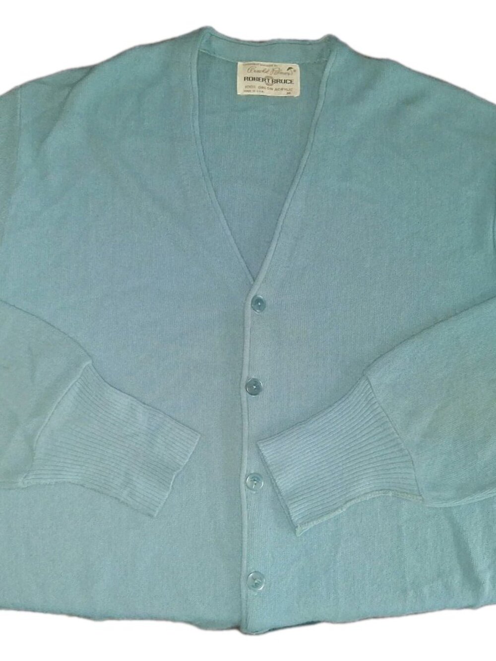 Arnold Palmer Robert Bruce Cardigan Men XL Vintage USA Acrylic Orlon Blue 60s
